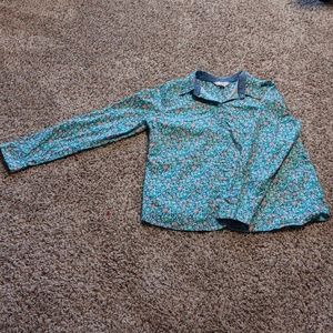 Croft & Barrow Medium Blue Floral Retro Button Up